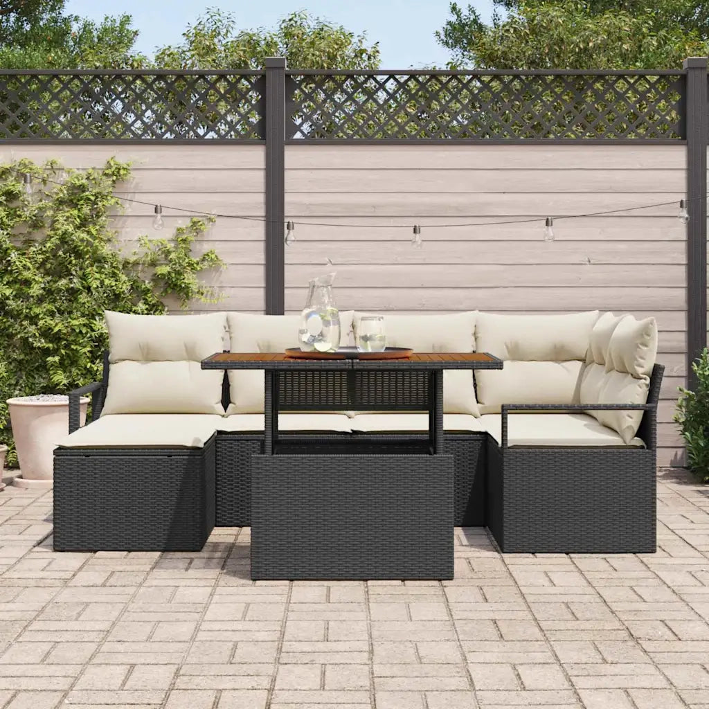 Set da Pranzo per Giardino con cuscino 7 pcs Nero e Crema 3349732