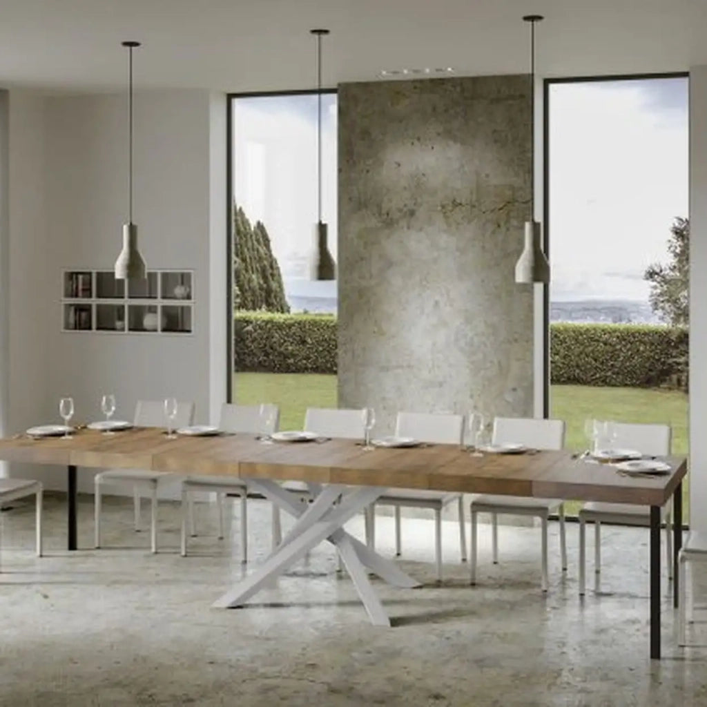 Tavolo allungabile 120/380x90 cm Volantis Premium colore noce gambe bianche