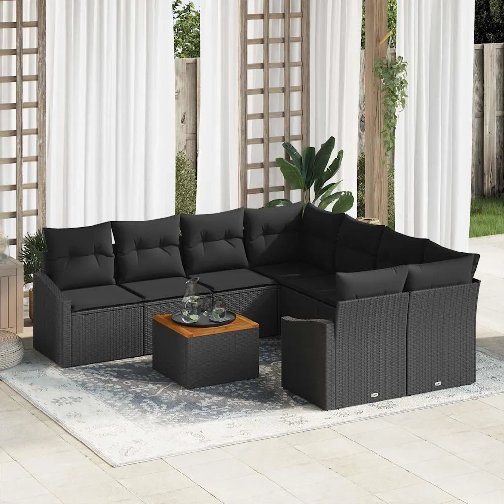 Set Divano da Giardino con archiviazione 9 pcs Nero polyrattan 3356483
