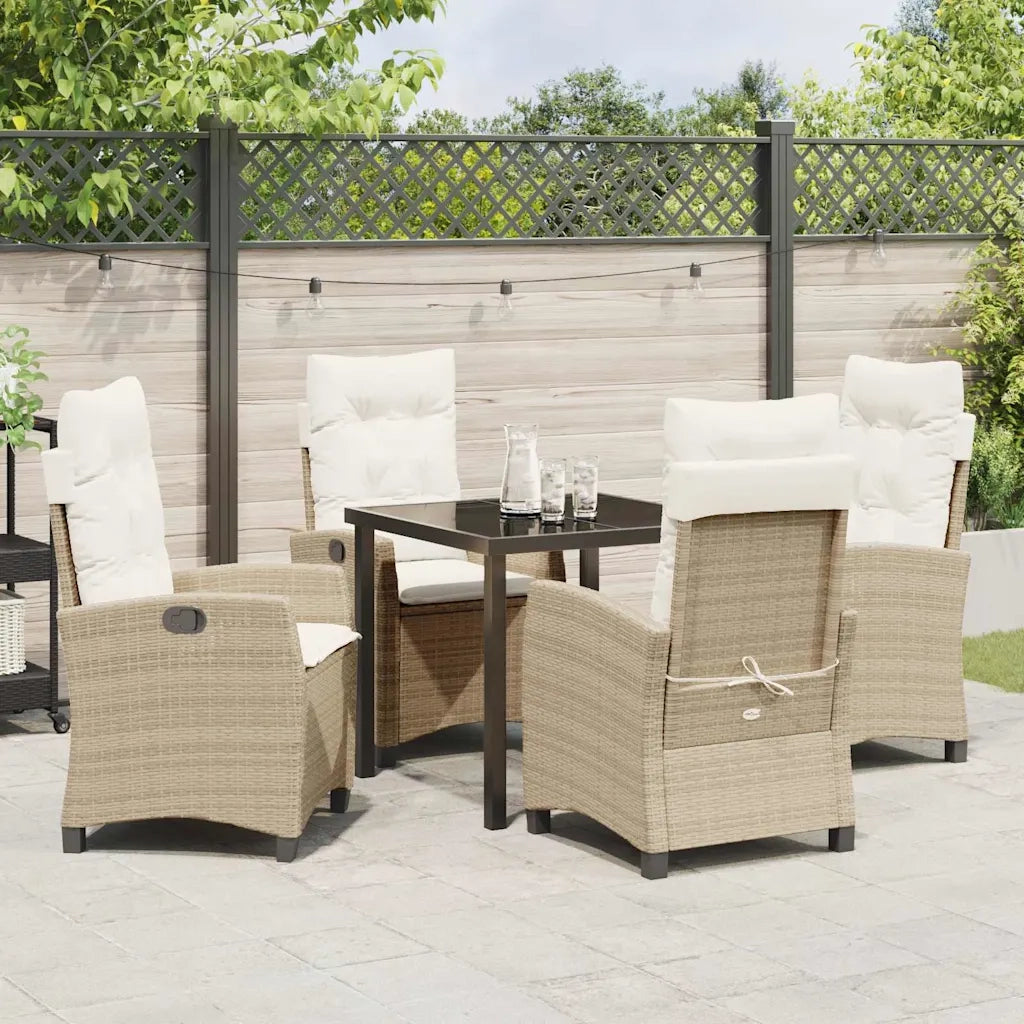 Set da Pranzo per Giardino con cuscino 5 pcs Beige polyrattan