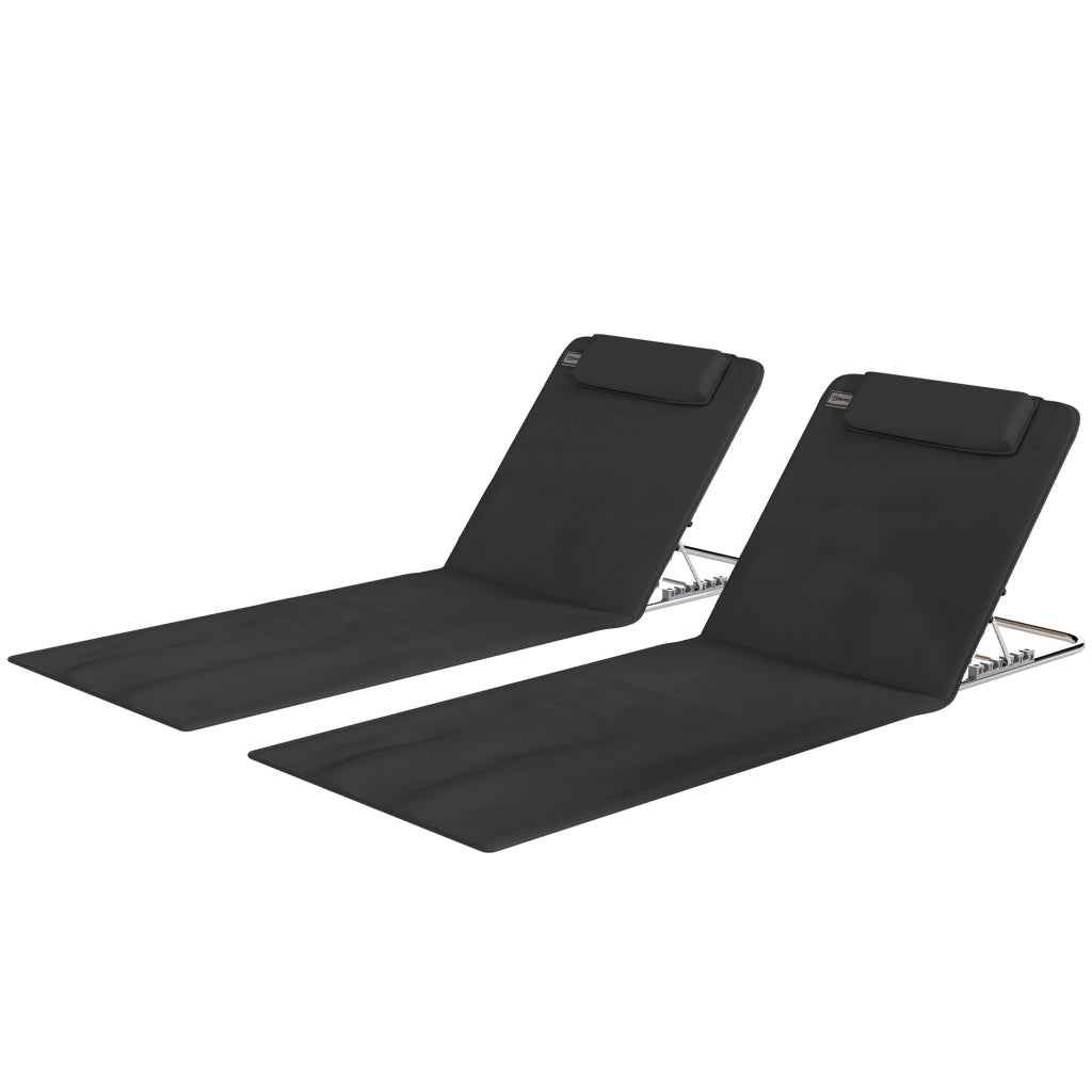 Set 2 Poltrone da Spiaggia con Schienale Regolabile ¨C Minimal ¨C Poliestere Nero