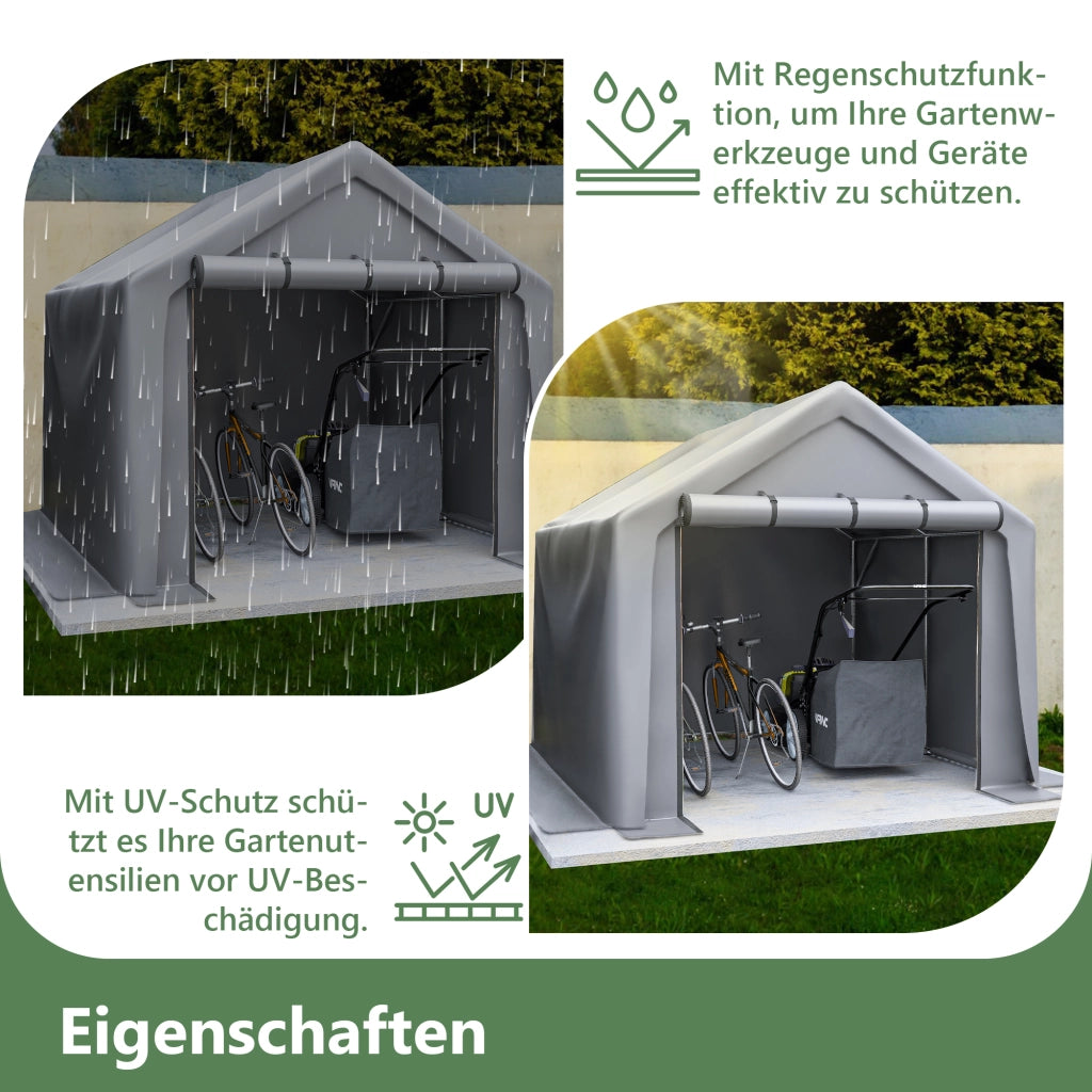 Capanno da giardino 244x241x217cm garage per biciclette deposito utensili tenda robusta impermeabile colore grigio scuro per giardino e esterni