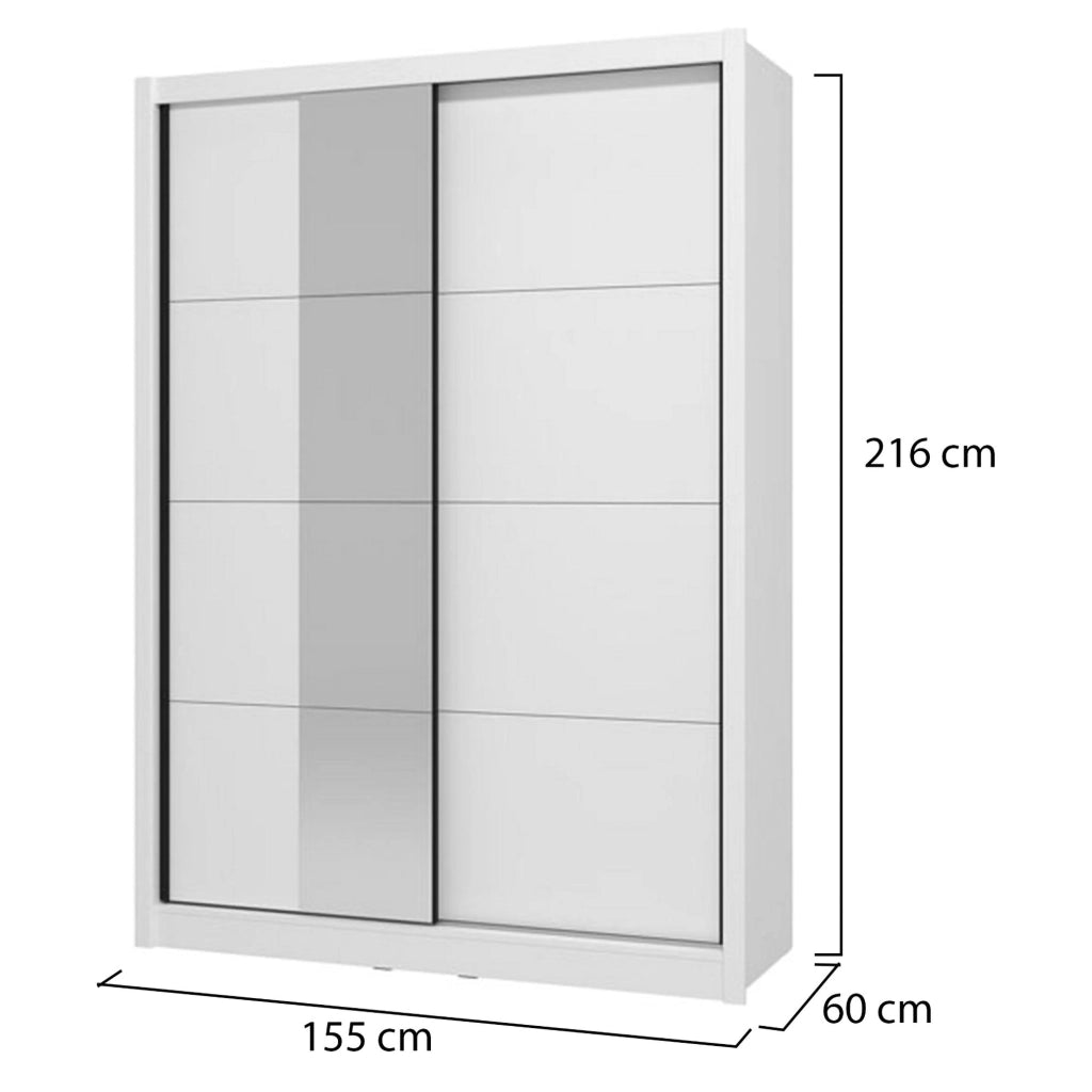 Armadio Camera da Letto Carisolo, Guardaroba Grande Appendiabiti, 155x215.5h cm Bianco Opaco