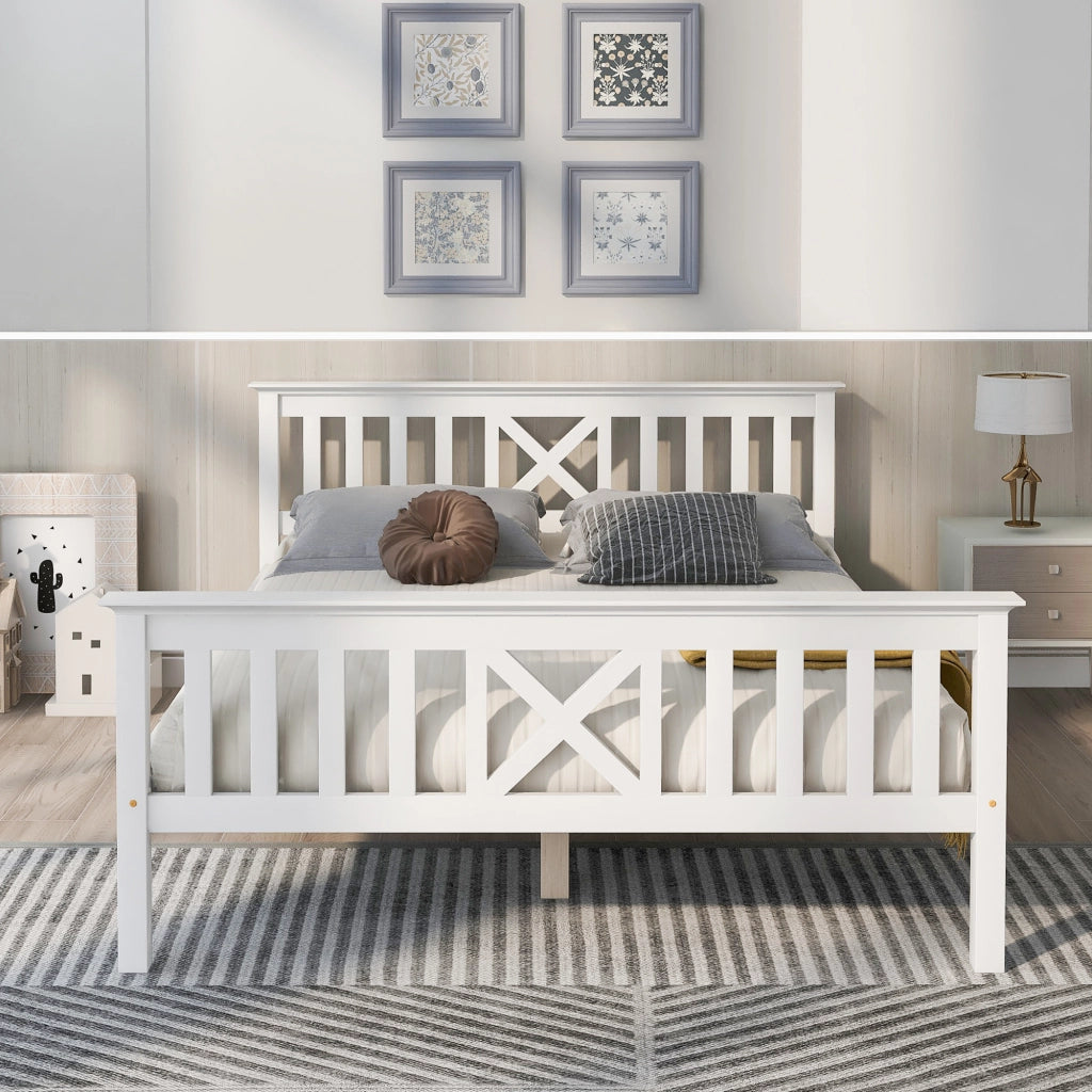 Letto matrimoniale in legno composto da struttura con rete a doghe, letto in legno con testiera - 140 x 200 cm, pino massello, letto per bambini, lett