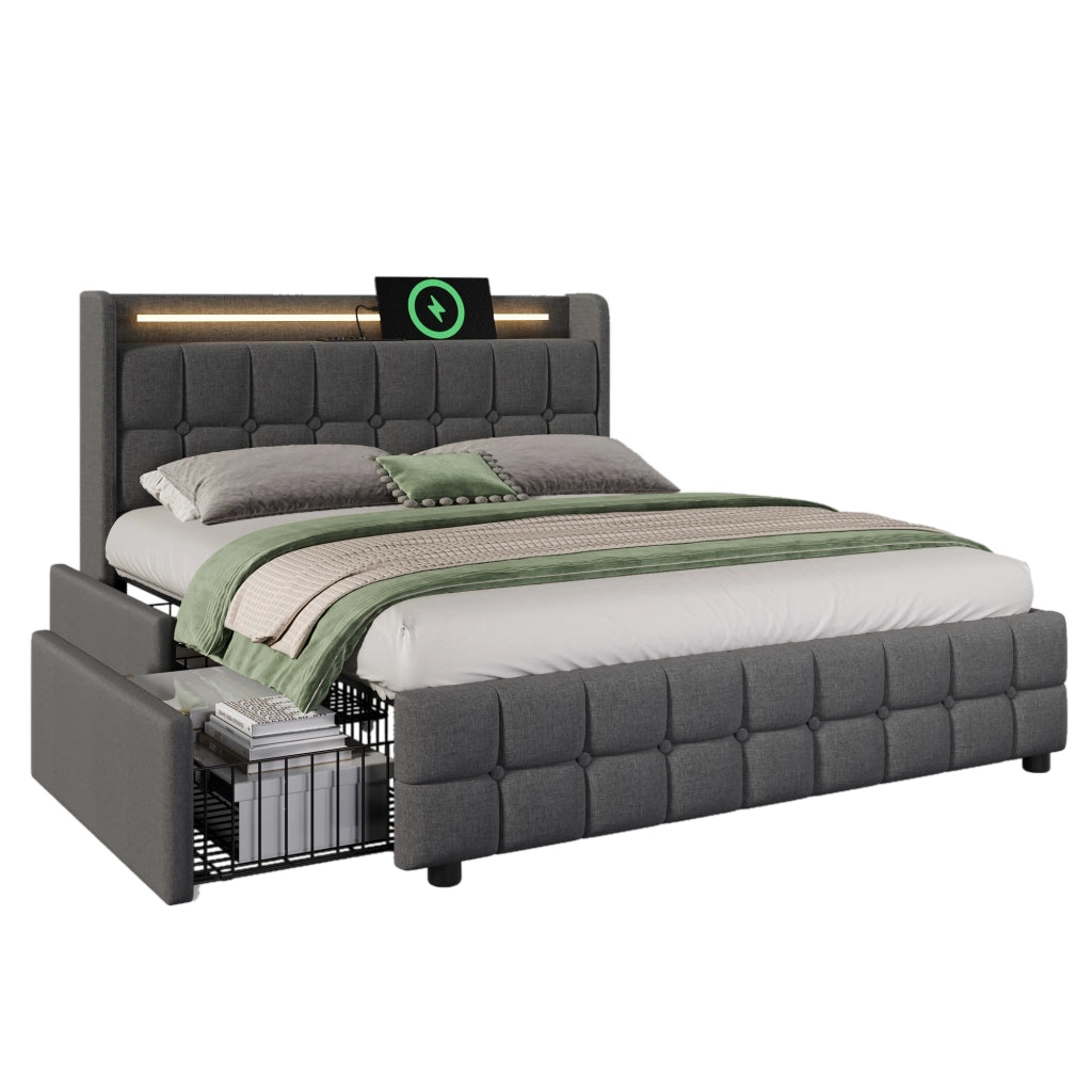 letto imbottito legno grigio 160x200 cm