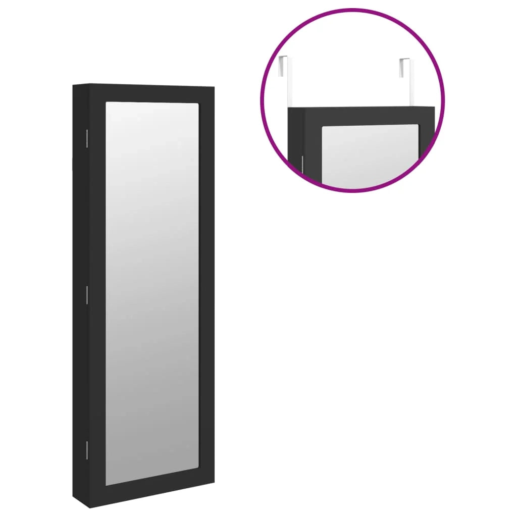 Mobiletto portagioie mobile contenitore organizer per camera da letto spogliatoio bagno con specchio a parete 37,5 x 10 x 106 cm nero 02_0022843