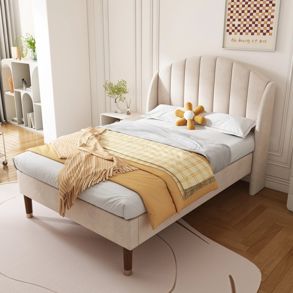 letto imbottito velluto beige 90 x 200 cm