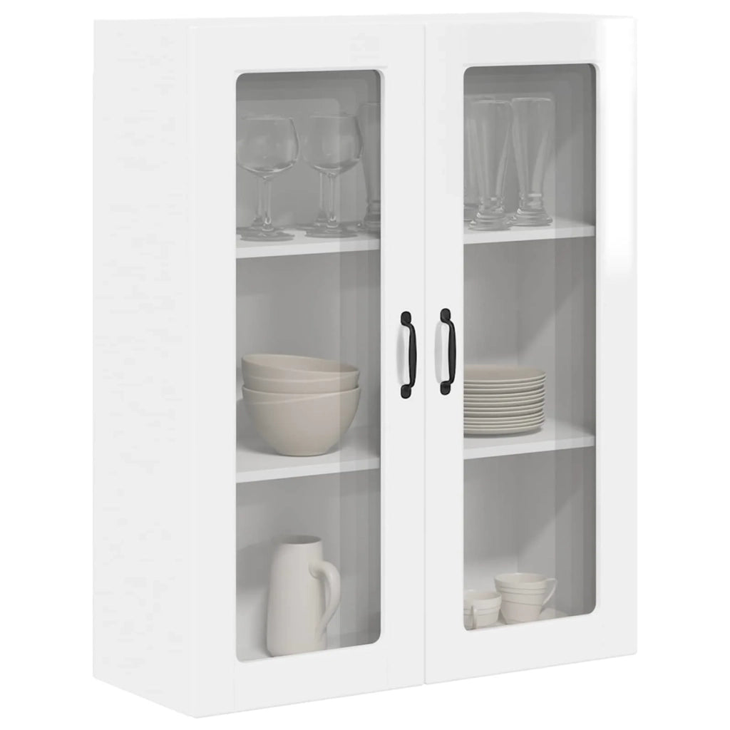 Pensile da cucina | Mobile in vetro da parete PORTO Bianco Lucido 80 x 31 x 100 cm