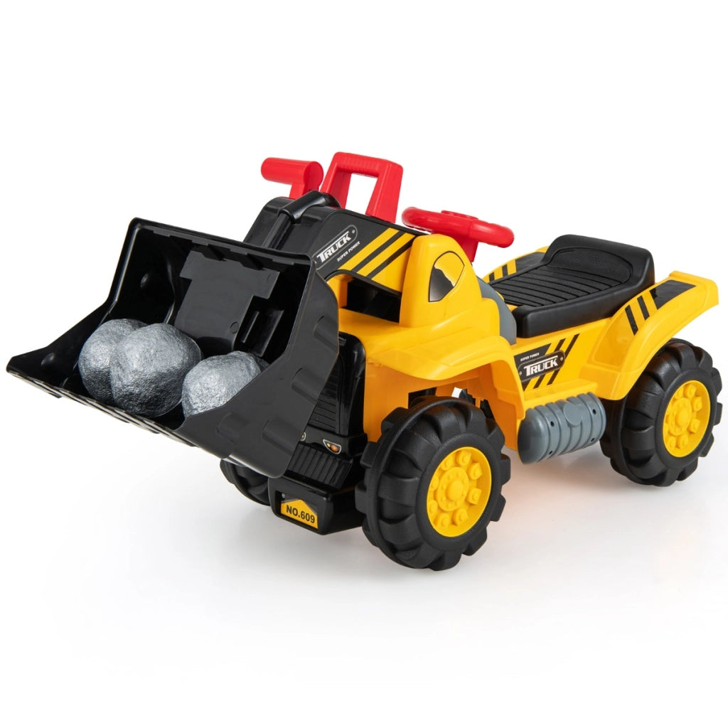 Macchina bulldozer a pedali per bambini, Camion giocattolo con secchio regolabile clacson casco e 3 pietre giocattolo