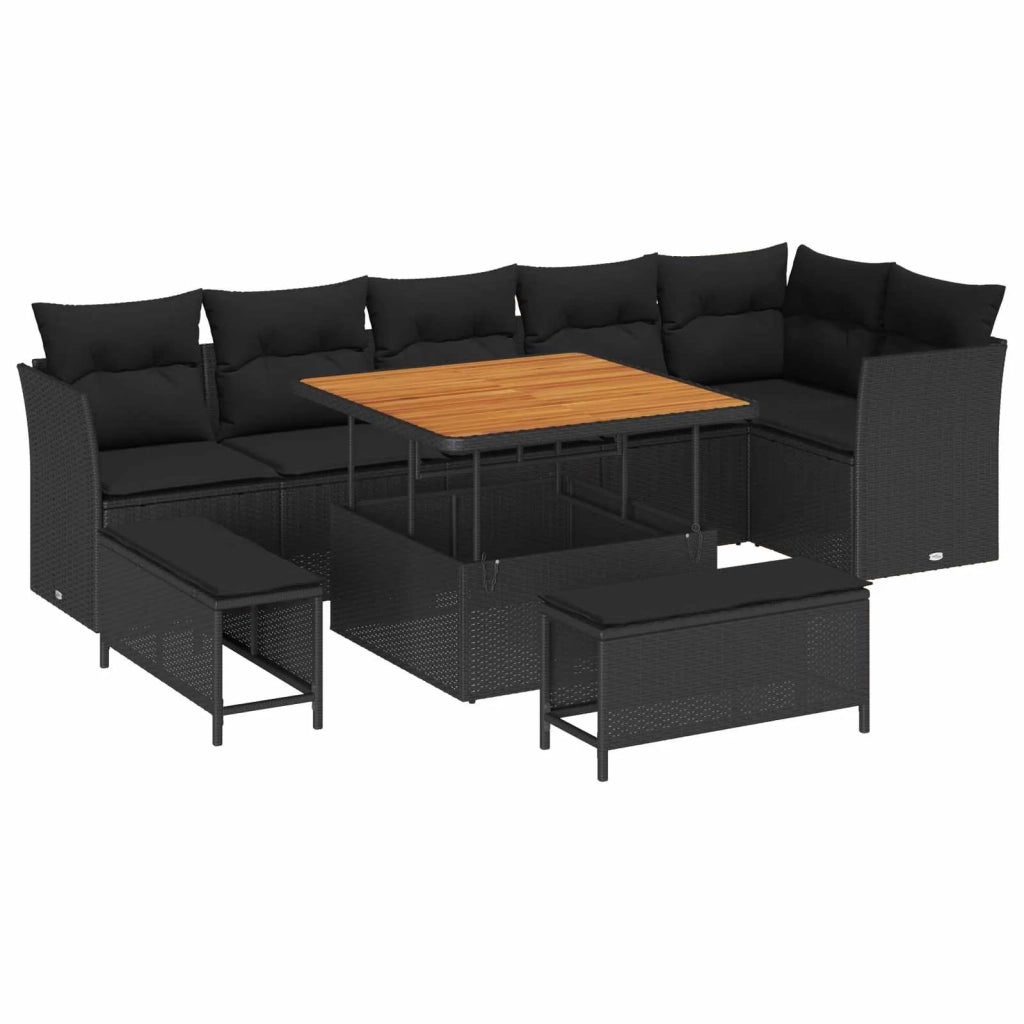 Set Divano da Giardino con cuscino con archiviazione 9 pcs Nero