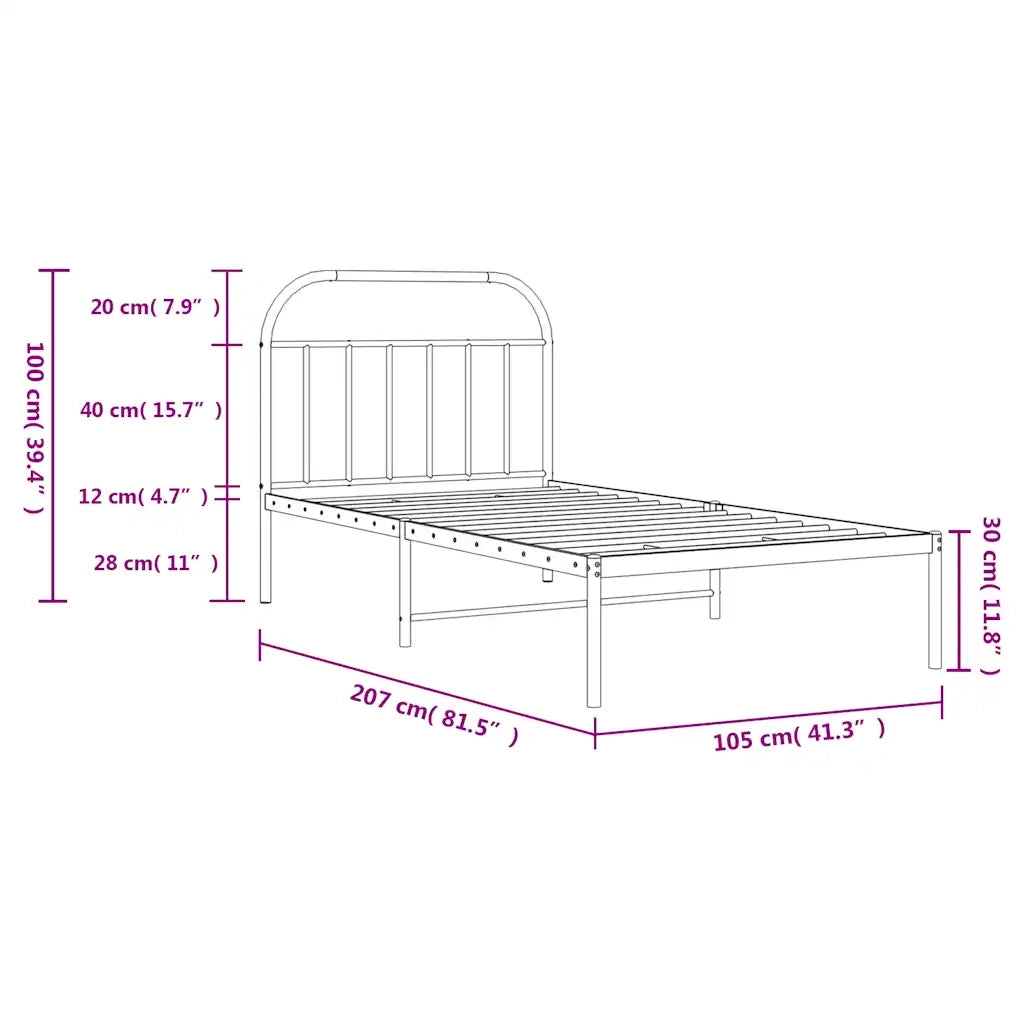 Letto singolo | Letto per adulti | Giroletto con Testiera Metallo Bianco 100x200 cm
