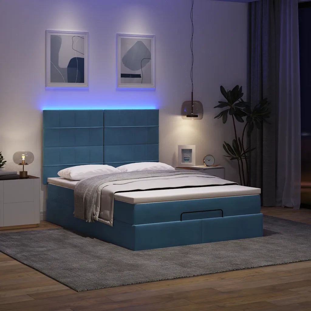 Struttura Letto Pouf con Materasso Blu 140x190 cm in Tessuto 3314009