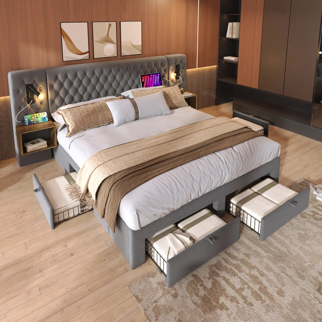 letto imbottito velluto grigio 160 x 200 cm
