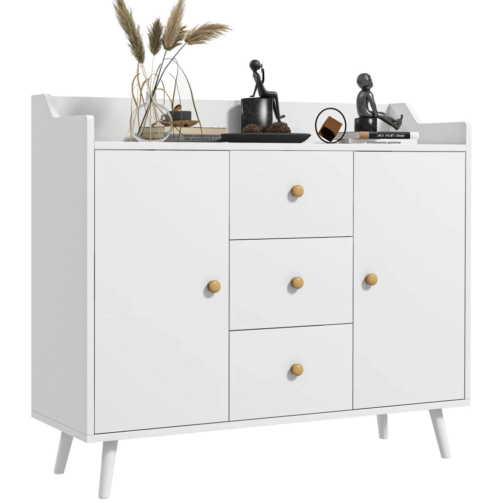 Credenza Moderna con 3 Cassetti e 2 Ante ¨C Minimal ¨C Bianco 90x32x80 cm