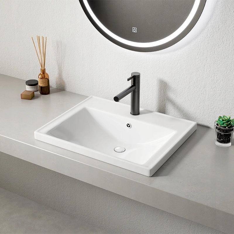 Lavabo in ceramica bianco da incasso nel piano di lavoro, rettangolare, 52 x 41 cm