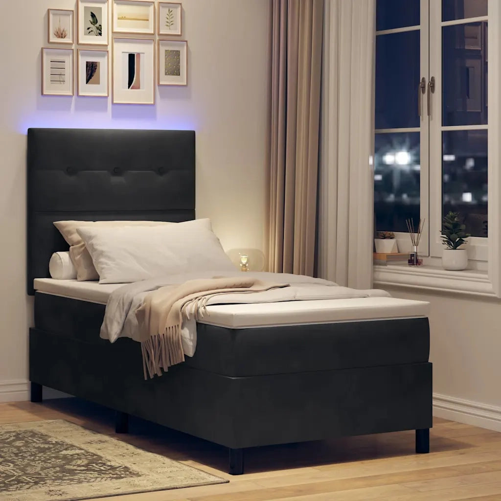 Letto a Sorgente LED con materasso Nero 80 x 200 cm Tessuto