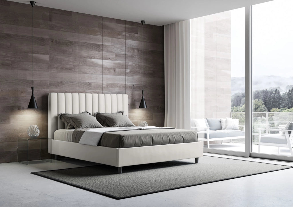 BS COM Letto matrimoniale contenitore imbottito 160x190 similpelle bianco