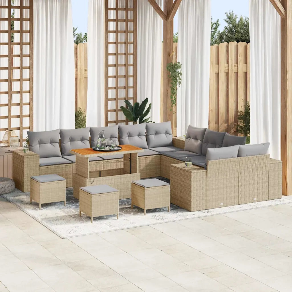 Set Divano da Giardino con cuscino 14 pcs Beige polyrattan 3362072