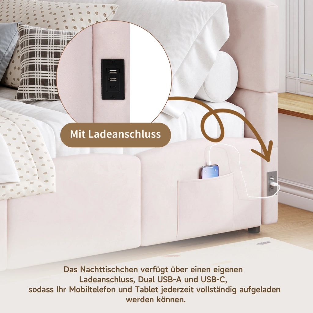 LETTO Contenitore 90x200 cm in Velluto Rosa