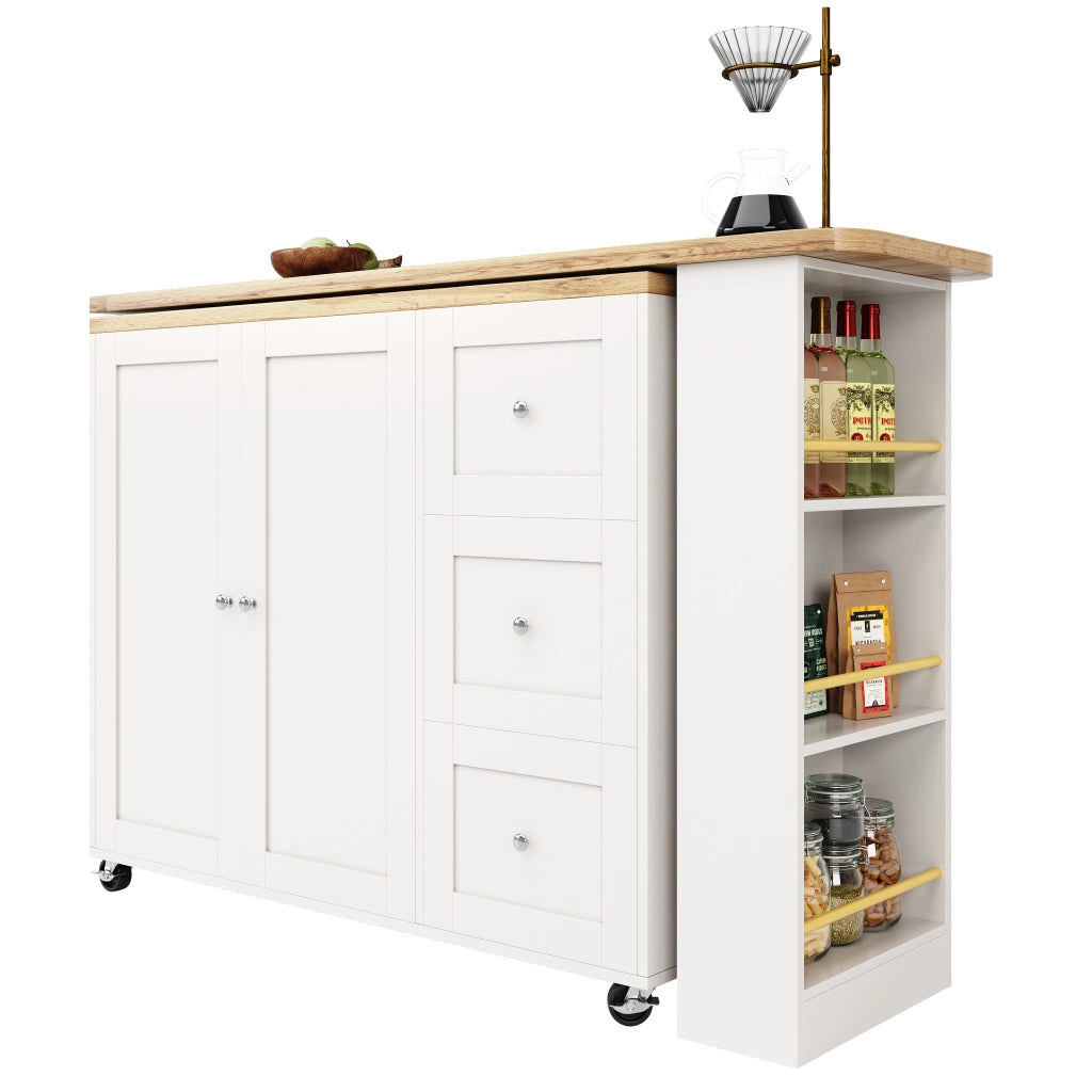 Tavolo rotante multifunzionale - Zephmum - 135-203x39x106 cm - Bianco - 3 cassetti e portasnack