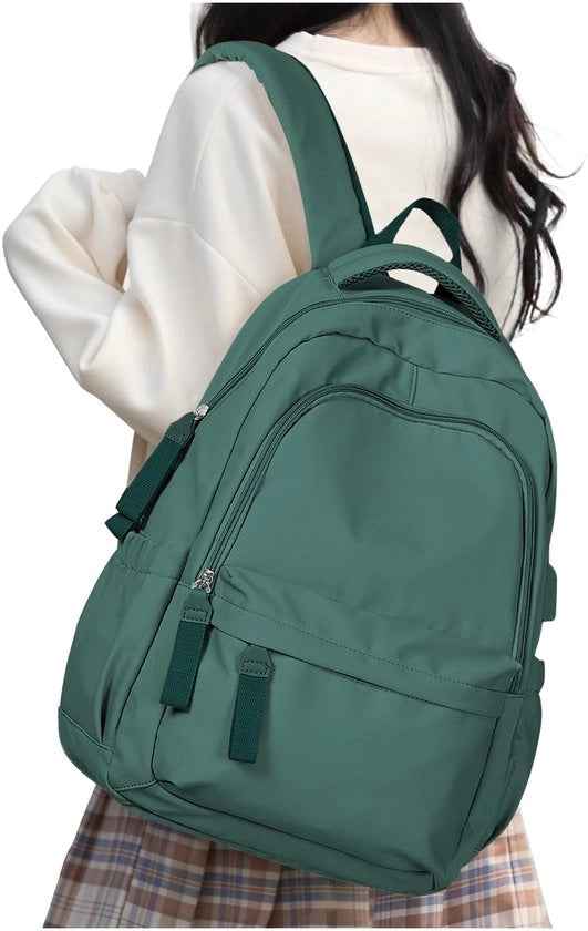 Zaino per Donna, Scuola, Casual, Zainetto per Ragazze, Teenager, Borsa per la Scuola, Collegamento USB per la Ricarica, Dimensioni 35,5 x 26 x 26 cm, Capacità 30 L, Adatto per Laptop da 14 Pollici, Impermeabile, Verde Militare