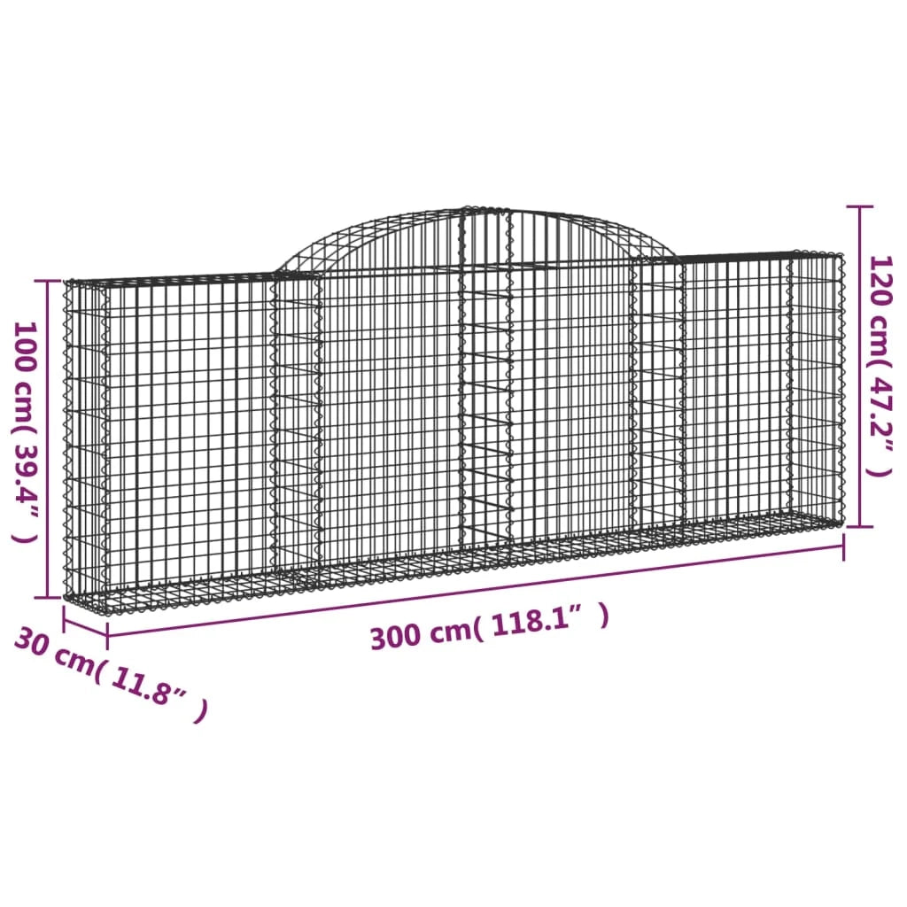 Cestini gabbioni recinzione a gabbia muro di contenimento ad arco 6 pezzi 300 x 30 x 100/120 cm ferro zincato argento 02_0041014