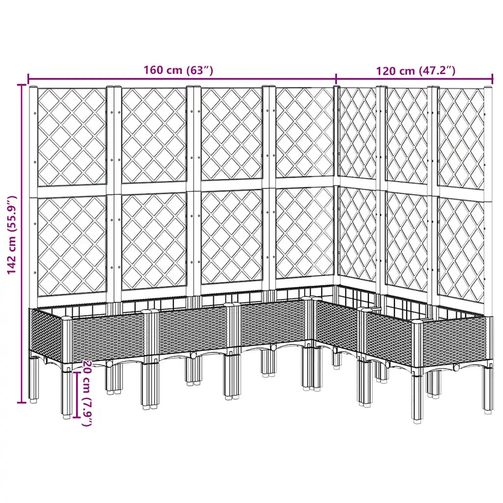 Fioriera Giardino con Graticcio-Vaso da Esterno-Contenitore per Piante Grigio Chiaro 160x120x142 cm PP