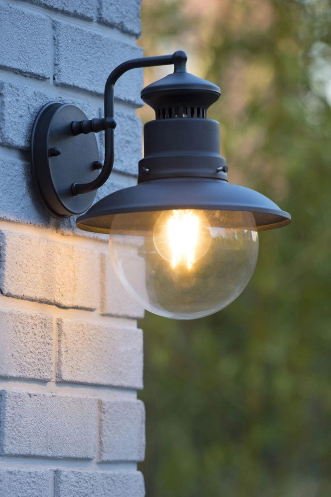 Applique esterna Lucide Figo E27 IP44 nera vetro trasparente