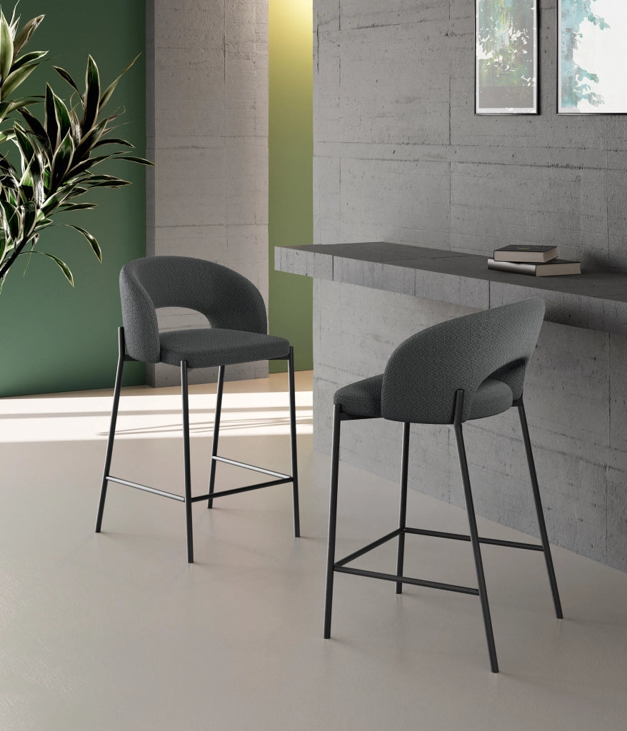 Sgabello Cucina Greta in Tessuto Grigio con Gambe in Metallo Antracite - Set da 2 Sgabelli Design Elegante - Om/394/SGR