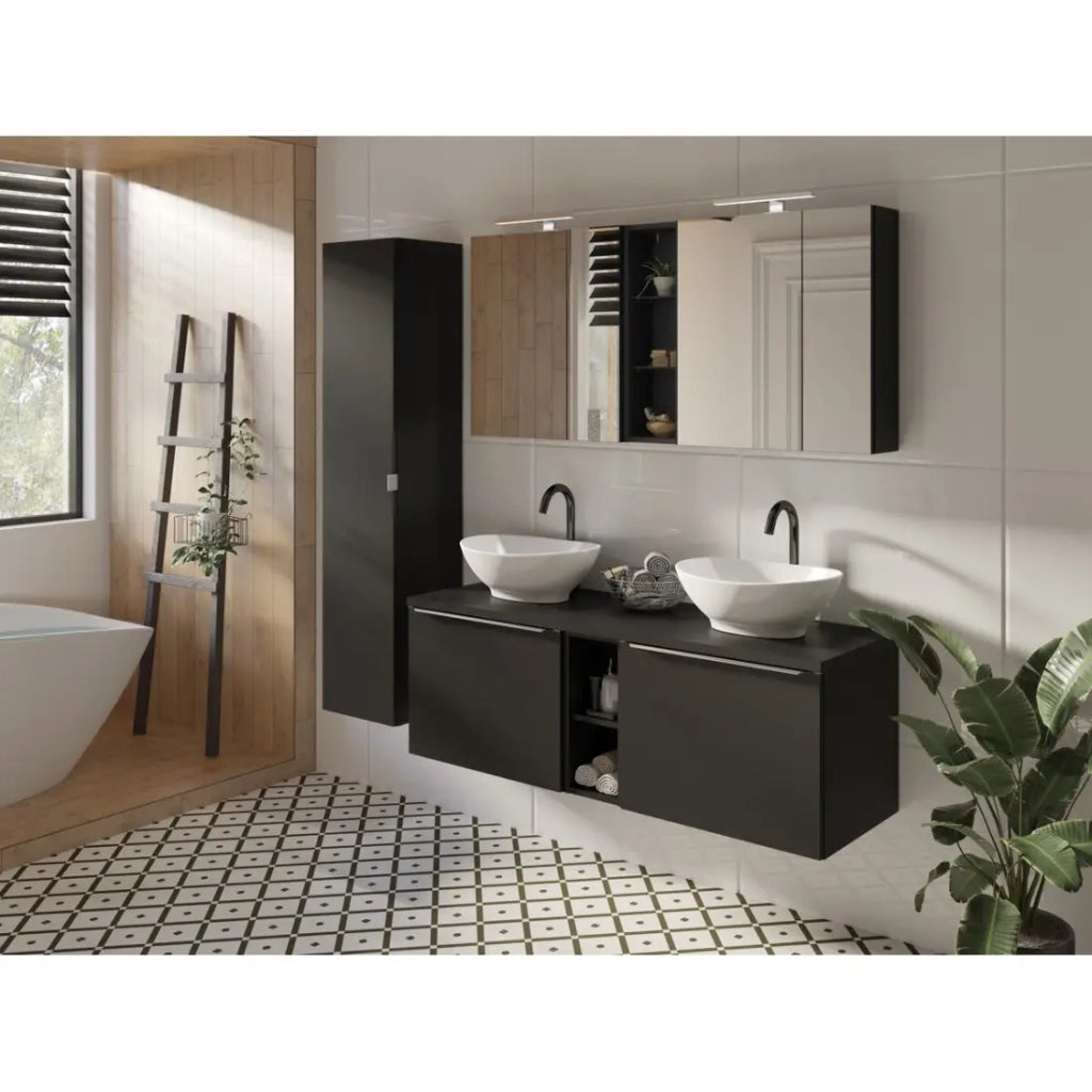 Colonna bagno VANTA nera – Piccola mensola a muro sospesa senza porta