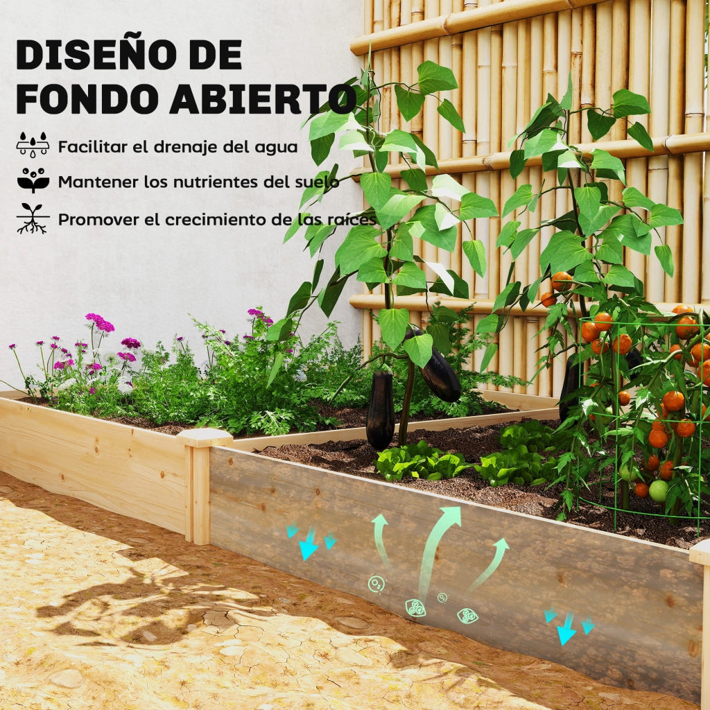 Giardino Urbano Elevato in Legno con Divisore e Base Aperta ¨C zephmum ¨C 235x121x26 cm Naturale