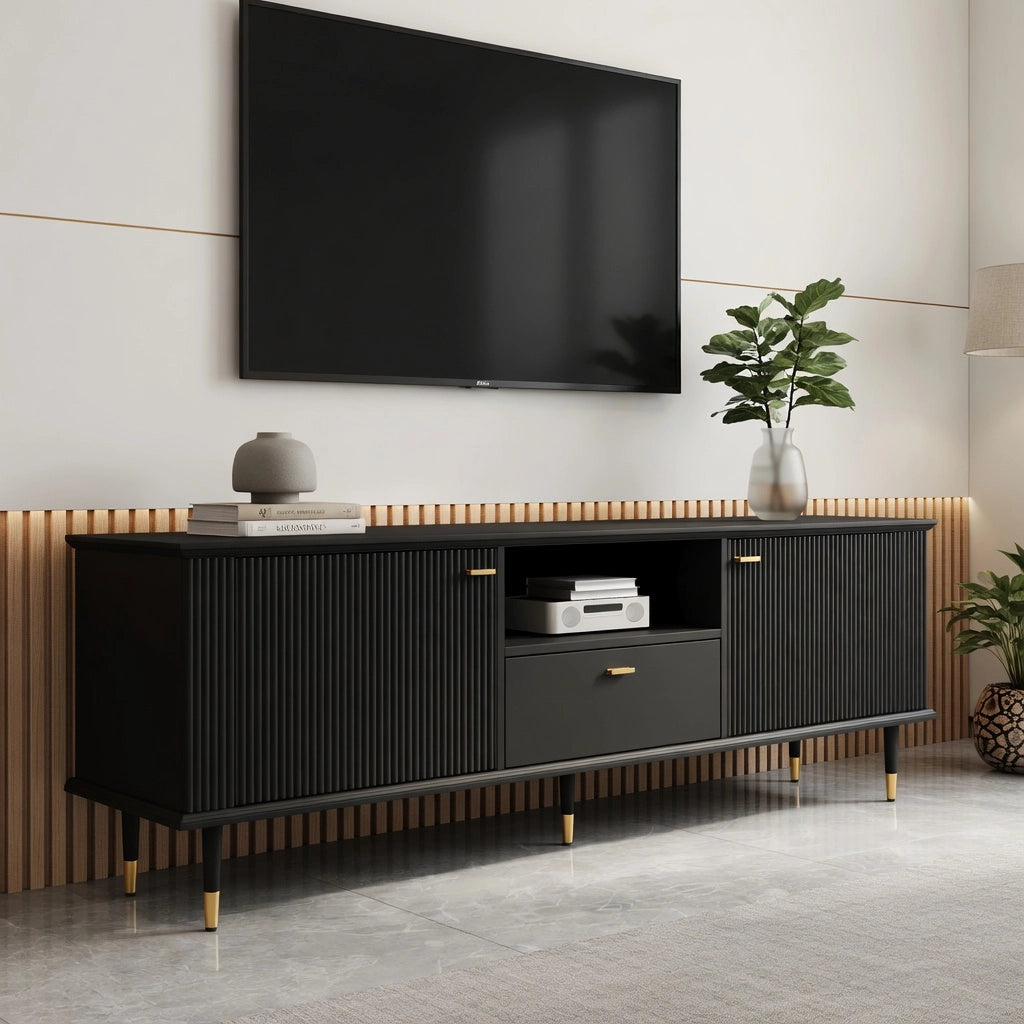 Cassettiera TV nera in MDF; lunghezza 170 cm