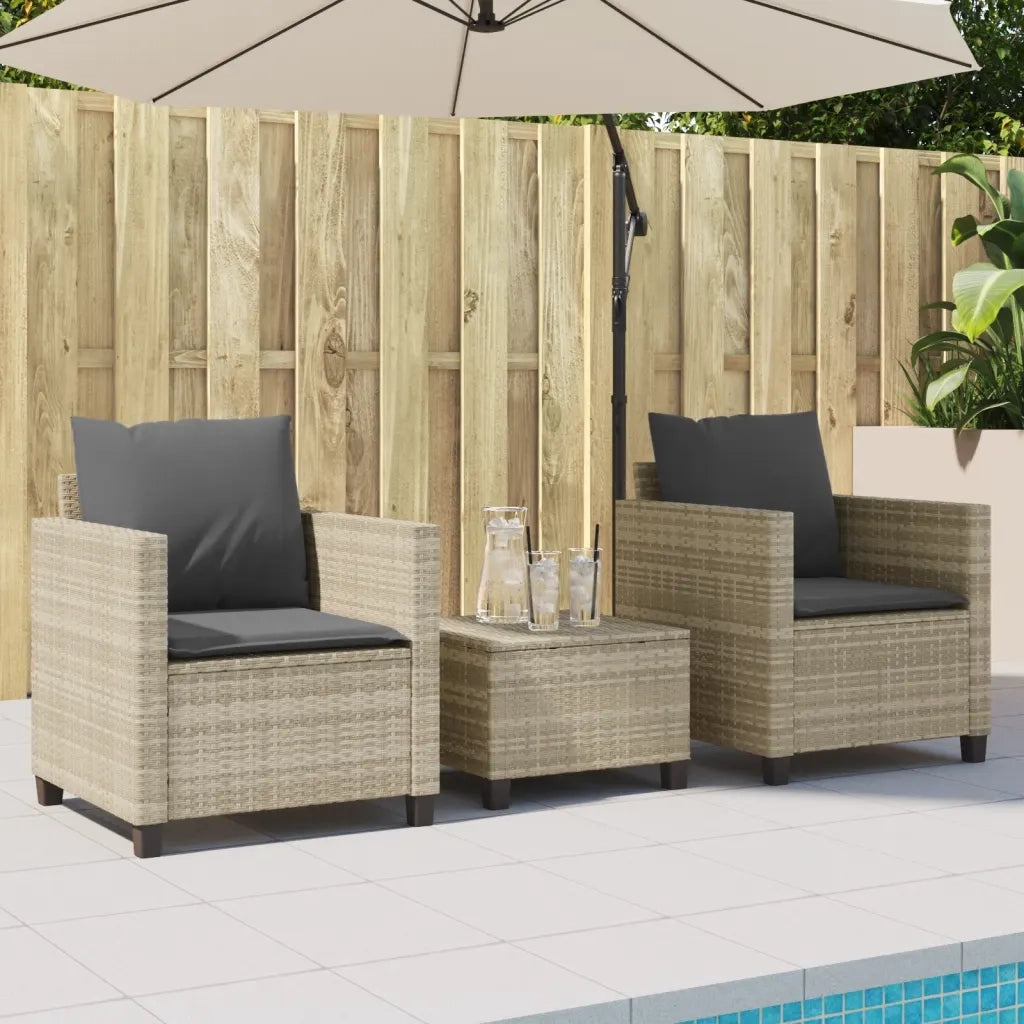Set da Bistr¨° 3 pz | Set Salotto da Giardino con Cuscini Grigio Chiaro in Polyrattan