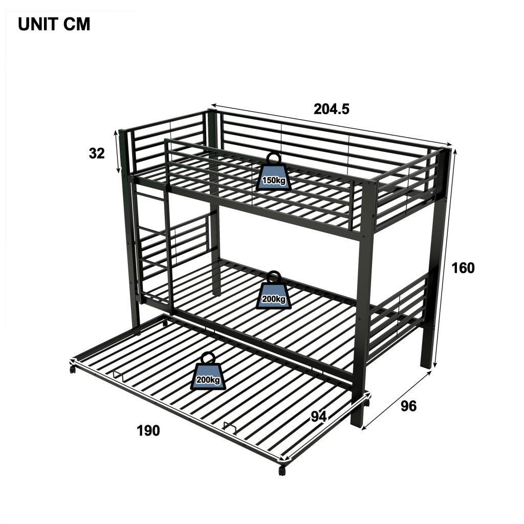letto a castello metallo nero 90 x 200 cm