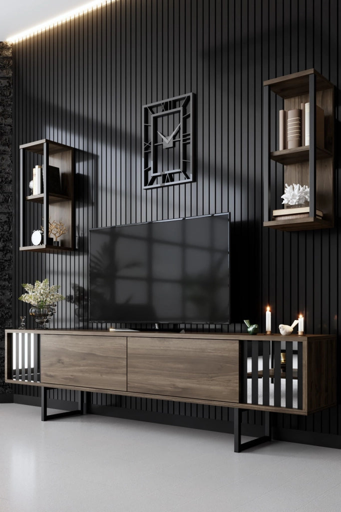 Porta TV in legno "Chrome Line" - 180 x 30 x 48 cm - NoceNero