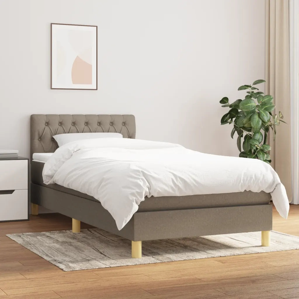 Letto singolo | Letto per adulti | Giroletto a Molle con Materasso Tortora 90x190 cm in Tessuto