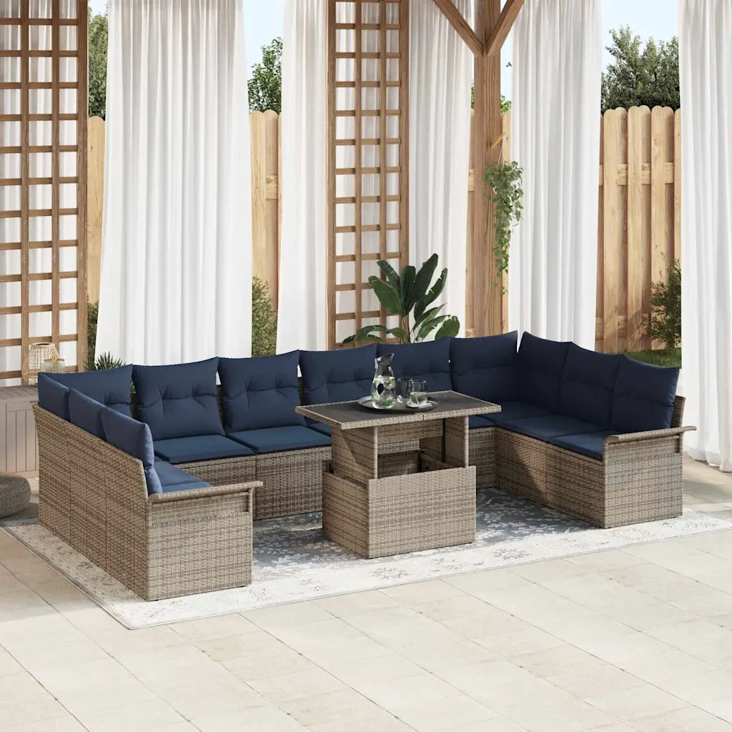 Set Divano da Giardino con cuscino 11 pcs Grigio Poly Rattan 3348361