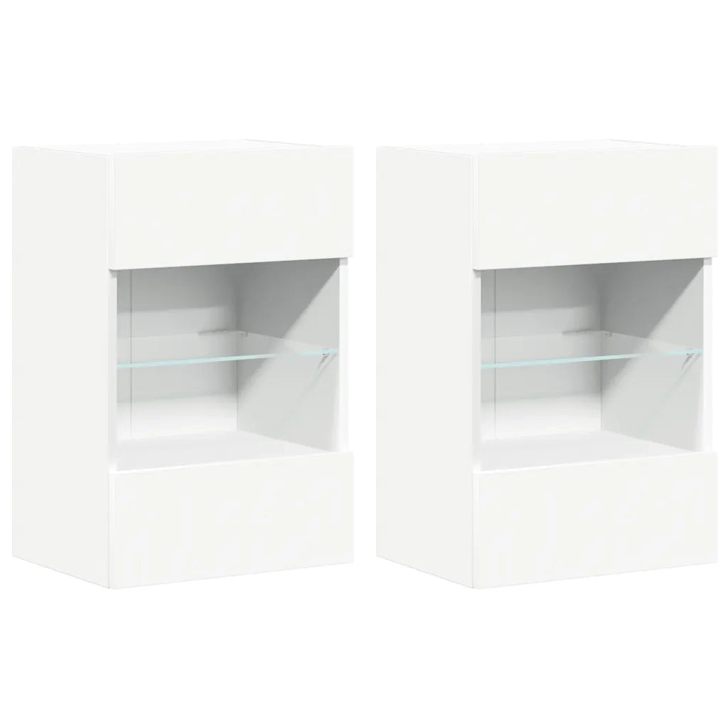 Mobili da parete con luci LED per TV 2pz Bianchi 40x30x60,5 cm 837079