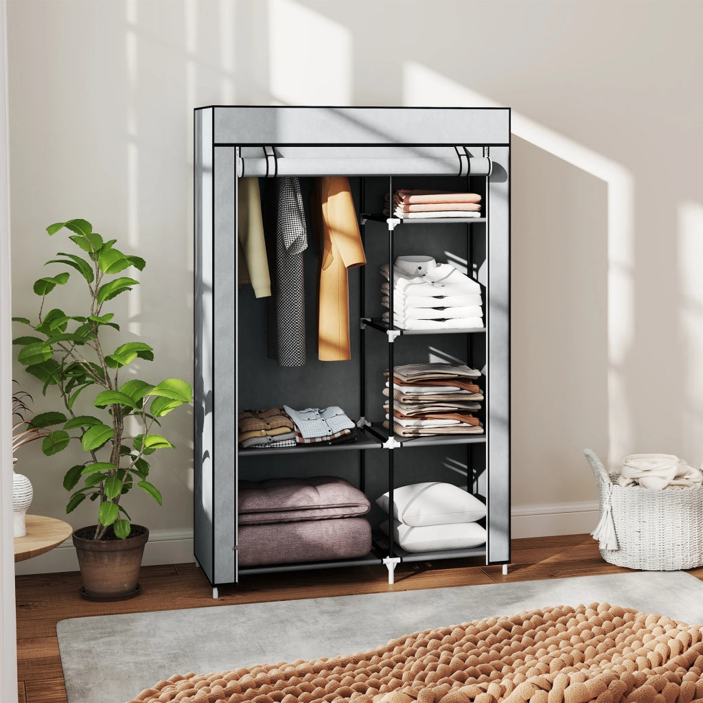 Armadio in Tessuto con 6 Ripiani e Appendiabiti ¨C Minimal ¨C Grigio Chiaro