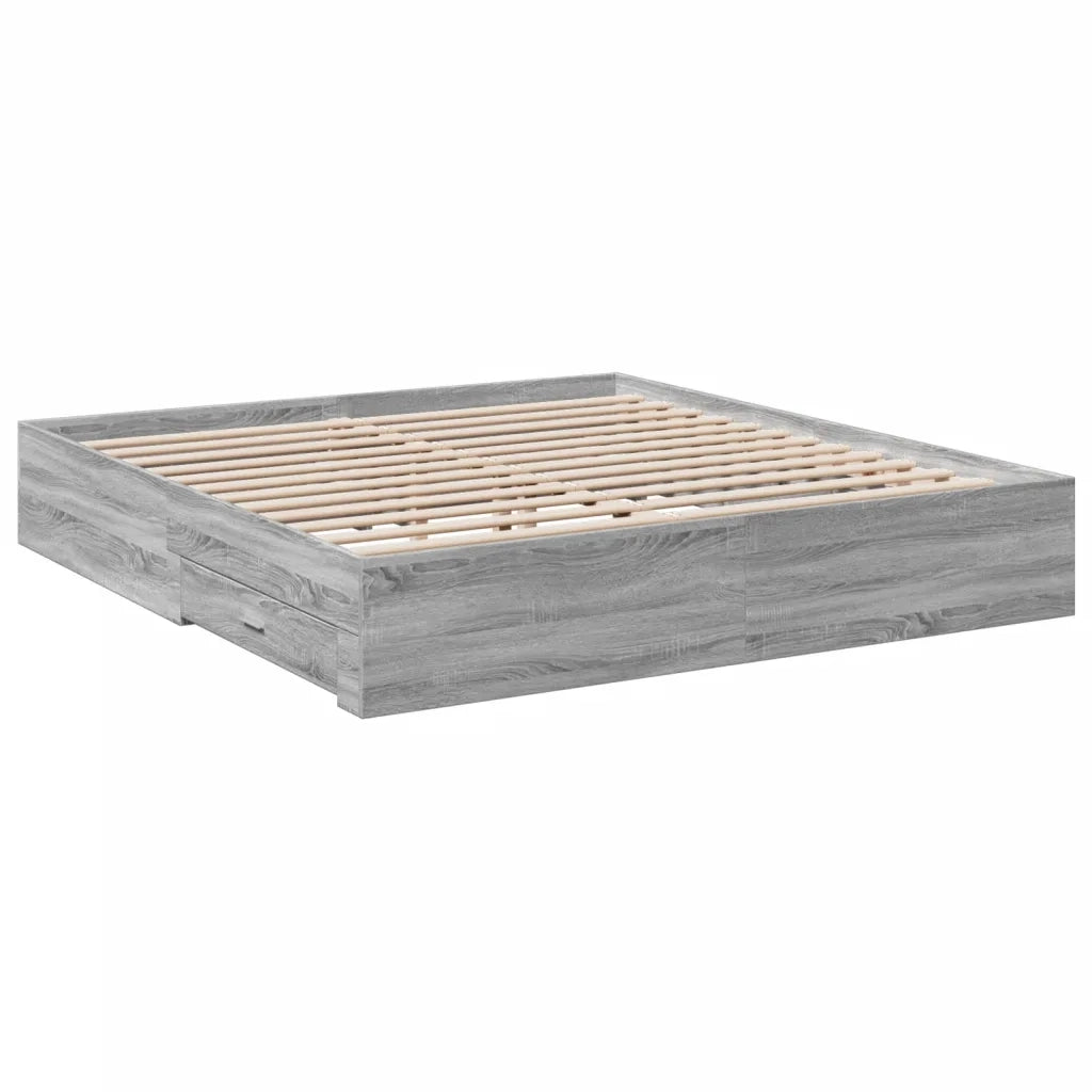 Letto matrimoniale | Letto per adulti | Giroletto Cassetti Grigio Sonoma 200x200 cm Legno Multistrato