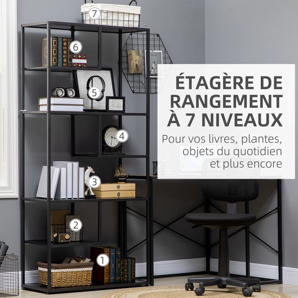 Libreria scaffale 7 livelli in metallo stile industriale ¨C Minimal ¨C 83x34x180 cm nero