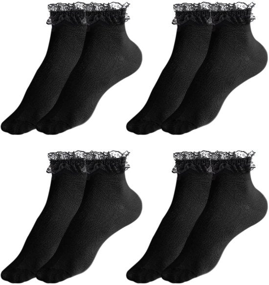 Sokke unisex 4 paia nero - Calze per donna - Calze di cotone - Disegno a rilievo - Calze comode - Materiale respirante