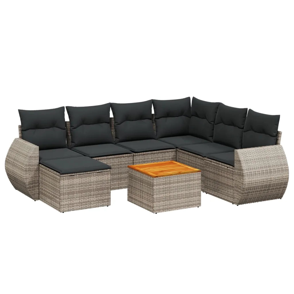 Set Divano da Giardino 8 pz con Cuscini Grigio in Polyrattan 3225122