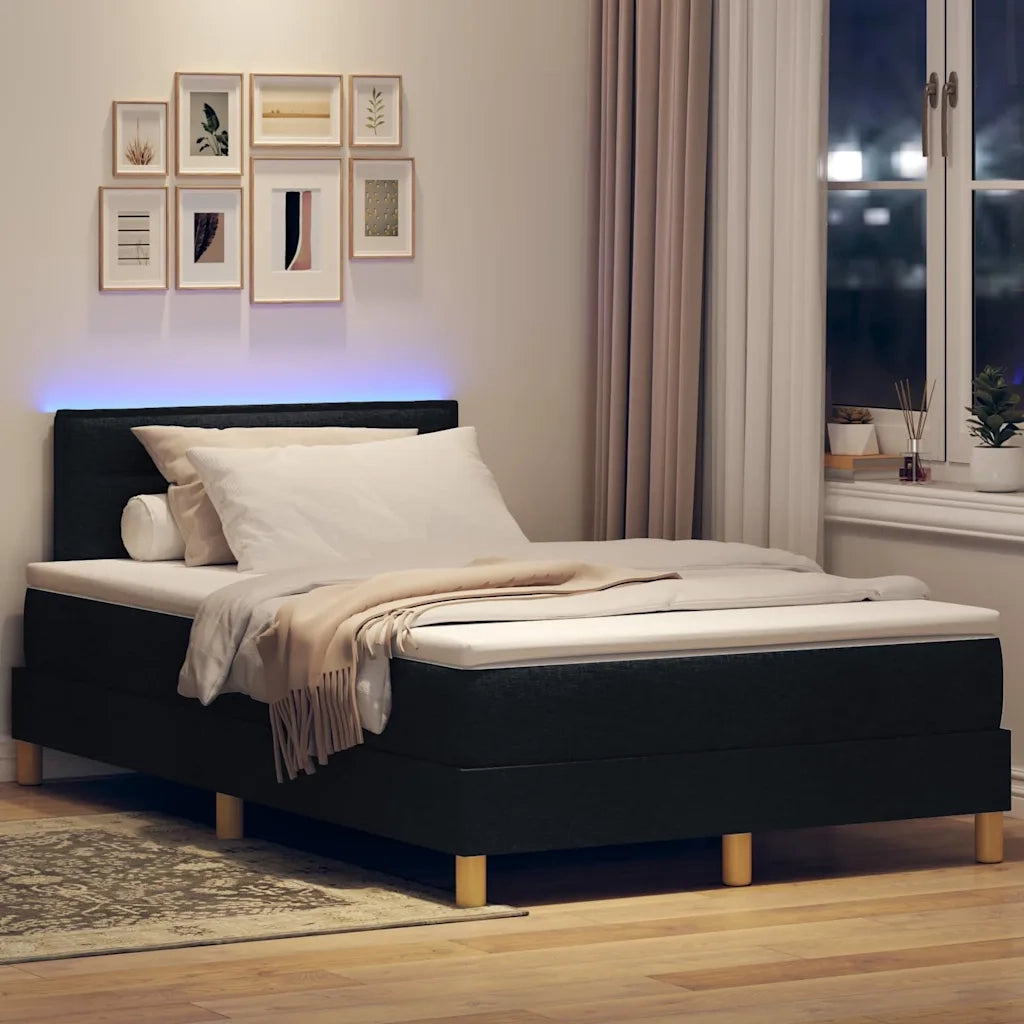 Letto a Sorgente LED con materasso Nero 120 x 190 cm Tessuto