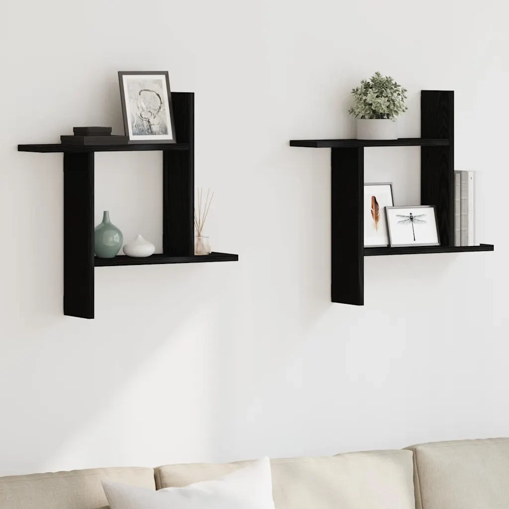 Mensole da Parete 2 pz Rovere Nero 50x12x50 cm in Truciolato 868068