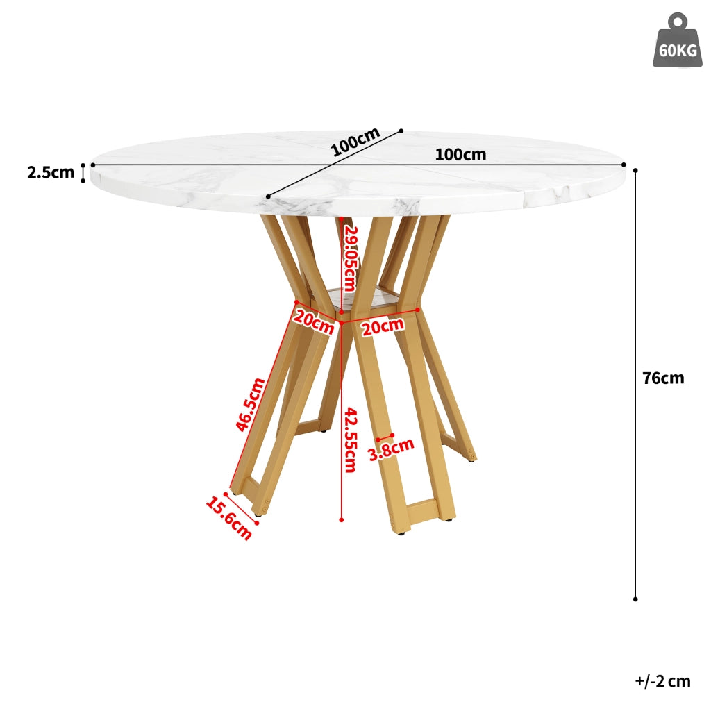 TAVOLO DA PRANZO 100x100x76 cm MDF Bianco e Oro