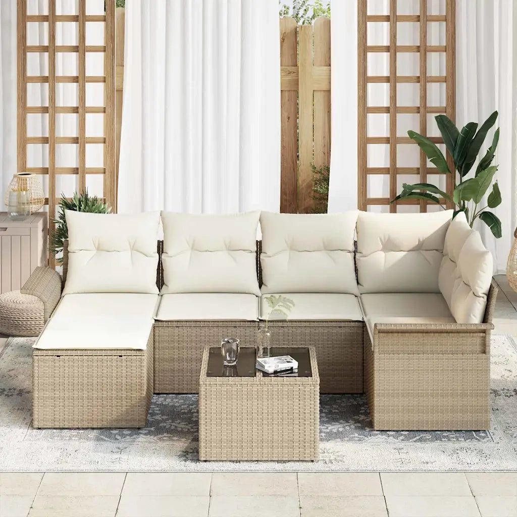 Set Divano da Giardino con cuscino 7 pcs Beige polyrattan