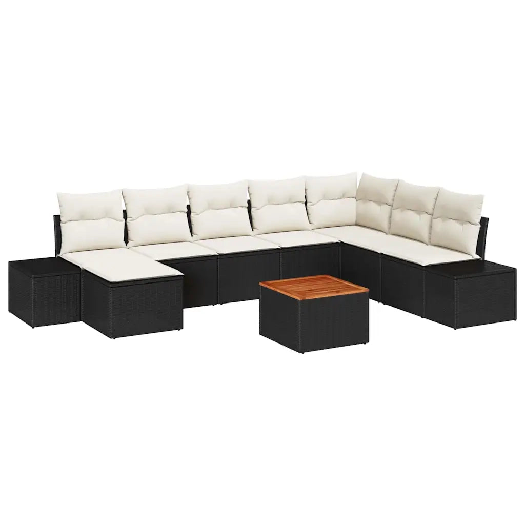 Set Divano da Giardino con cuscino 9 pcs Nero polyrattan