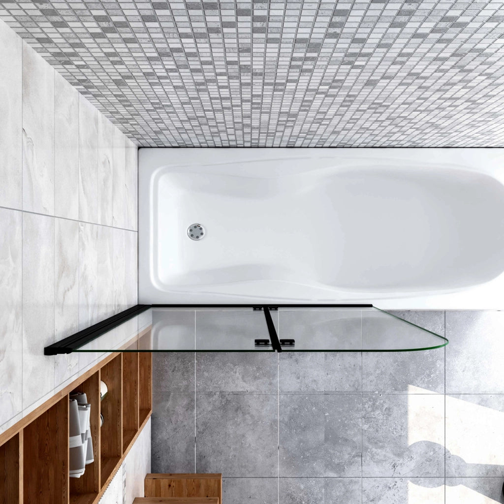 Sopravasca da Bagno Parete Vasca Doccia 90x140 cm Due Ante Movibili Vetro Temperato Trasparente 6 mm Anticalcare Telaio Nero Opaco