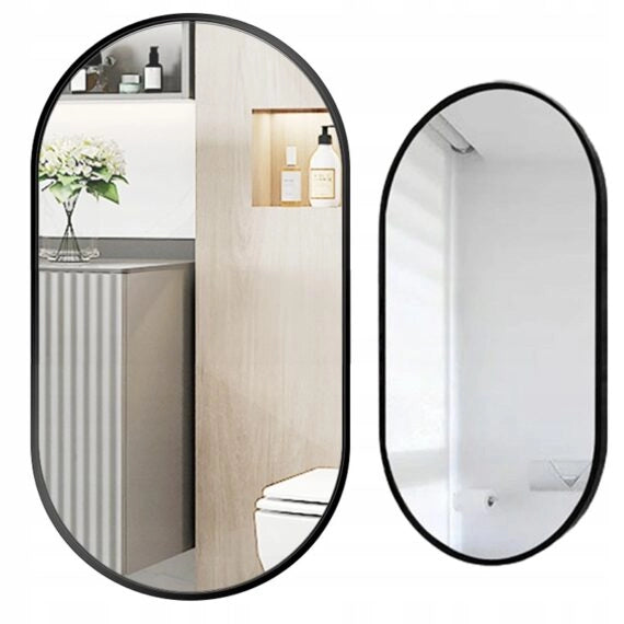 Grande specchio ovale da appendere con cornice nera 75x40 cm